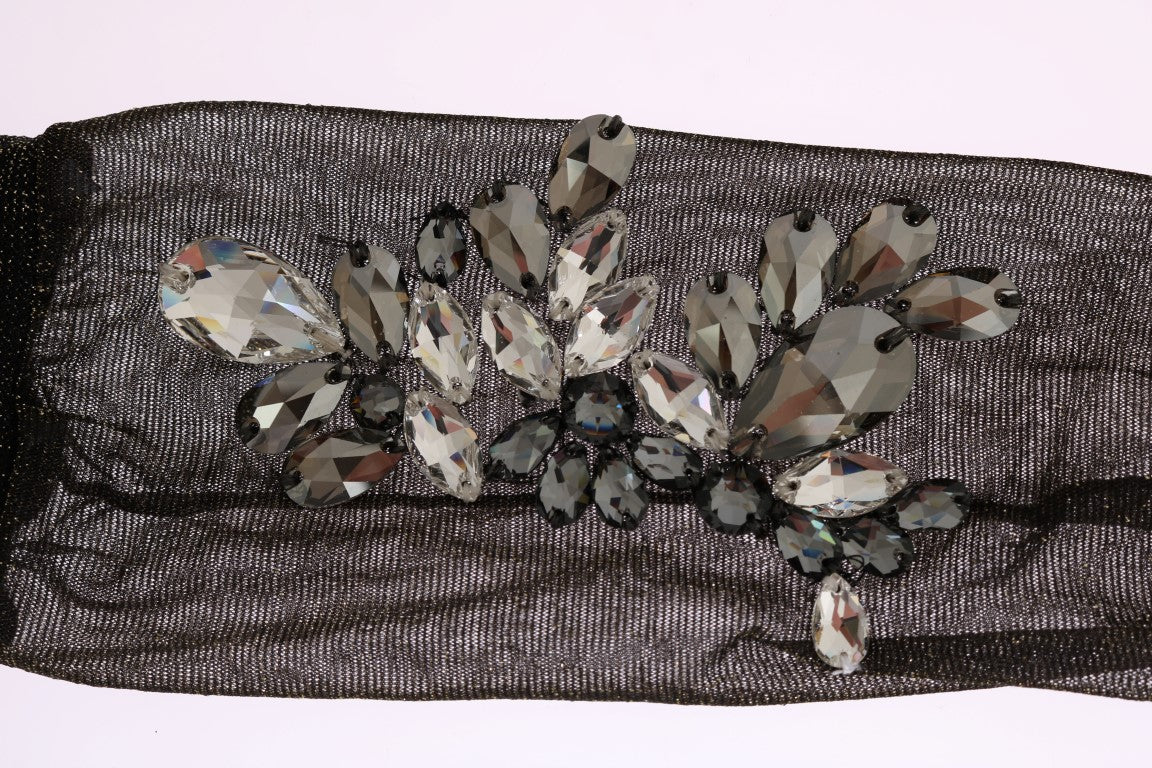 Dolce & Gabbana Black Stretch Floral Clear Crystal Socks Dolce & Gabbana