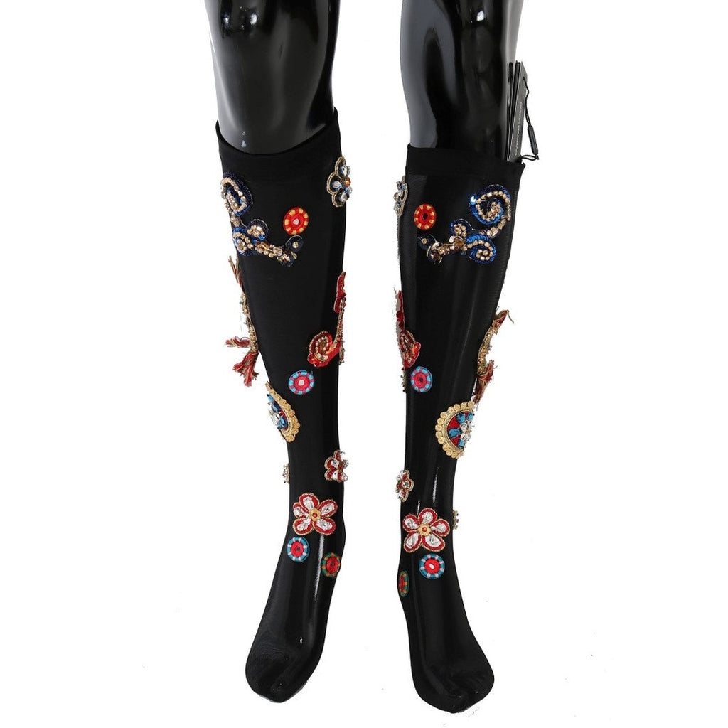 Dolce & Gabbana Black Stretch Carretto Crystal Socks