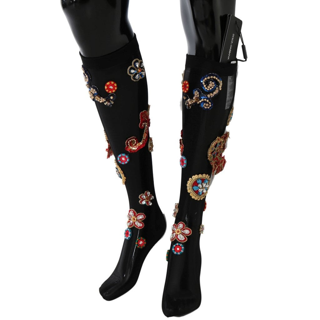 Dolce & Gabbana Black Stretch Carretto Crystal Socks