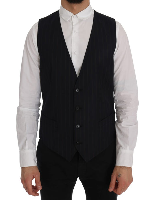 Dolce & Gabbana Blue Wool Stretch Vest Dolce & Gabbana