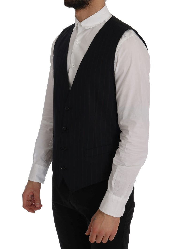 Dolce & Gabbana Blue Wool Stretch Vest Dolce & Gabbana