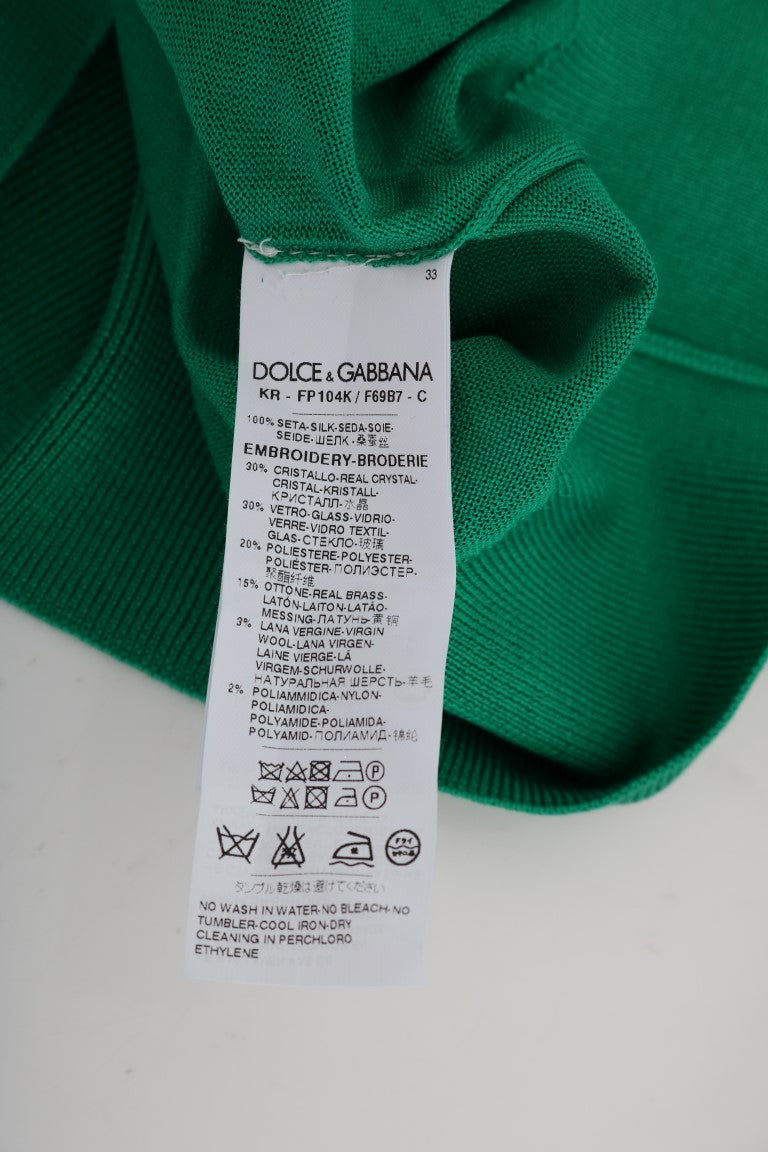 Dolce & Gabbana Green Silk Crystal Banana Sweater Dolce & Gabbana