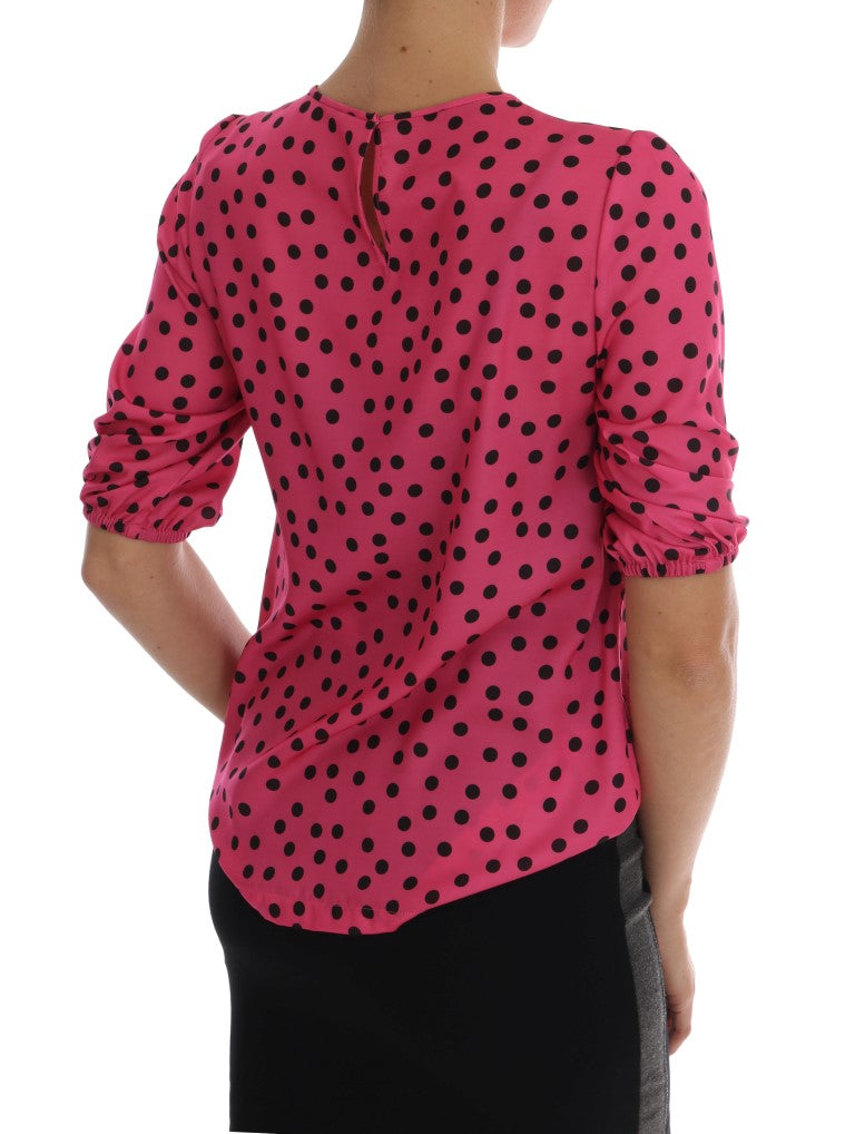 Dolce & Gabbana Pink Polka Dotted Silk Blouse Dolce & Gabbana