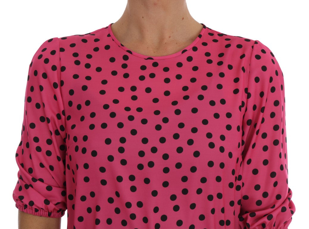 Dolce & Gabbana Pink Polka Dotted Silk Blouse Dolce & Gabbana