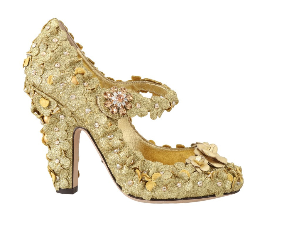 Dolce & Gabbana Gold Floral Crystal Mary Janes Pumps Dolce & Gabbana