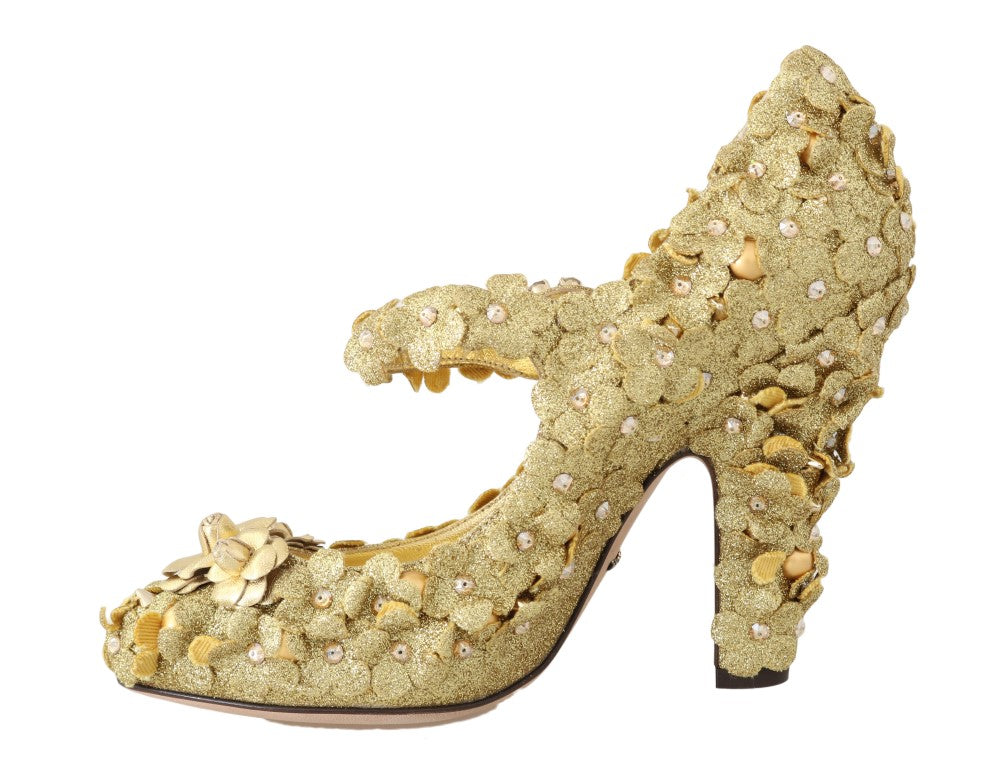 Dolce & Gabbana Gold Floral Crystal Mary Janes Pumps Dolce & Gabbana