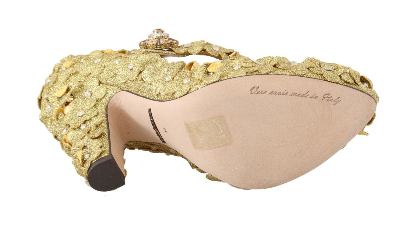 Dolce & Gabbana Gold Floral Crystal Mary Janes Pumps Dolce & Gabbana