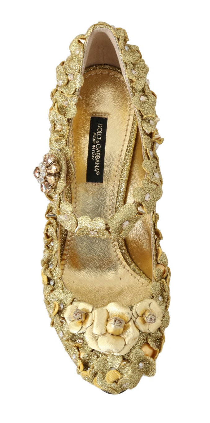 Dolce & Gabbana Gold Floral Crystal Mary Janes Pumps Dolce & Gabbana