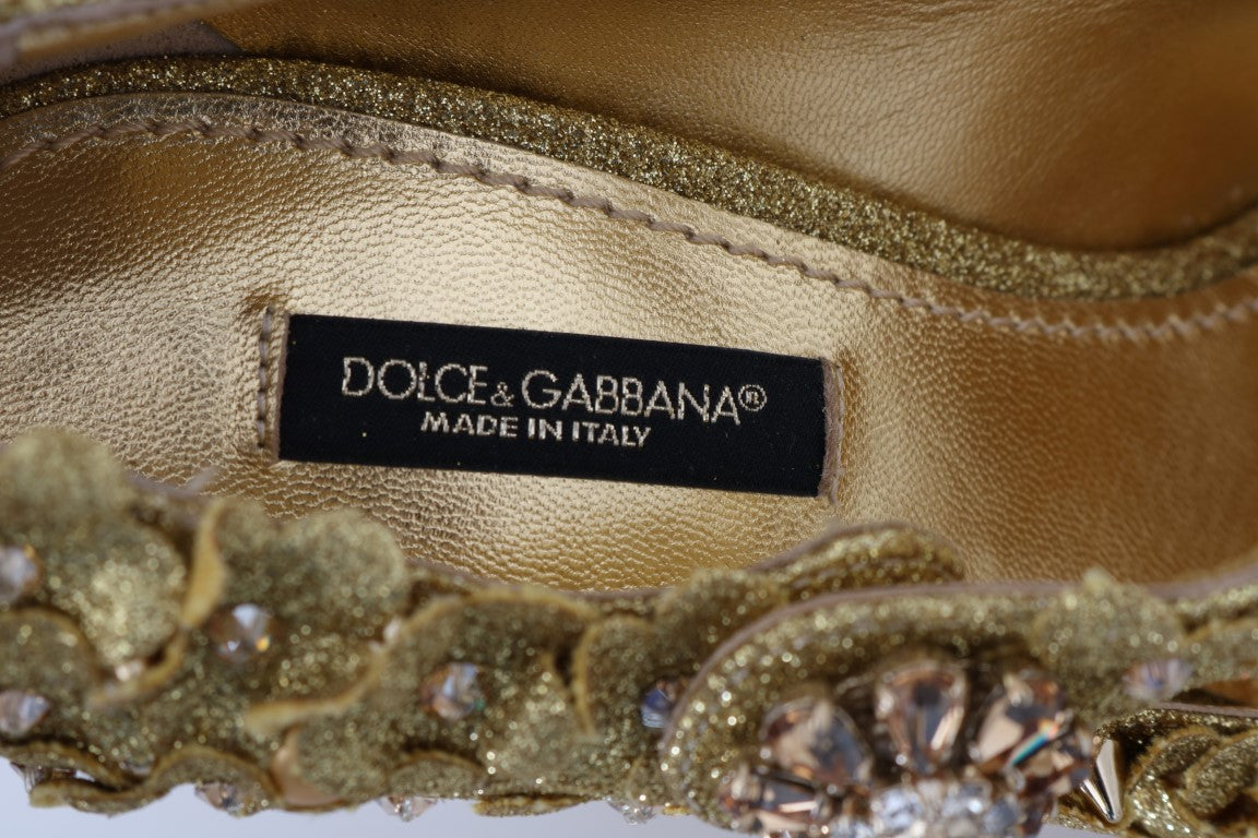 Dolce & Gabbana Gold Floral Crystal Mary Janes Pumps Dolce & Gabbana