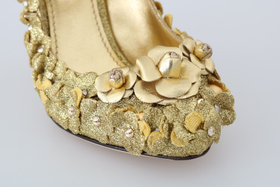 Dolce & Gabbana Gold Floral Crystal Mary Janes Pumps Dolce & Gabbana