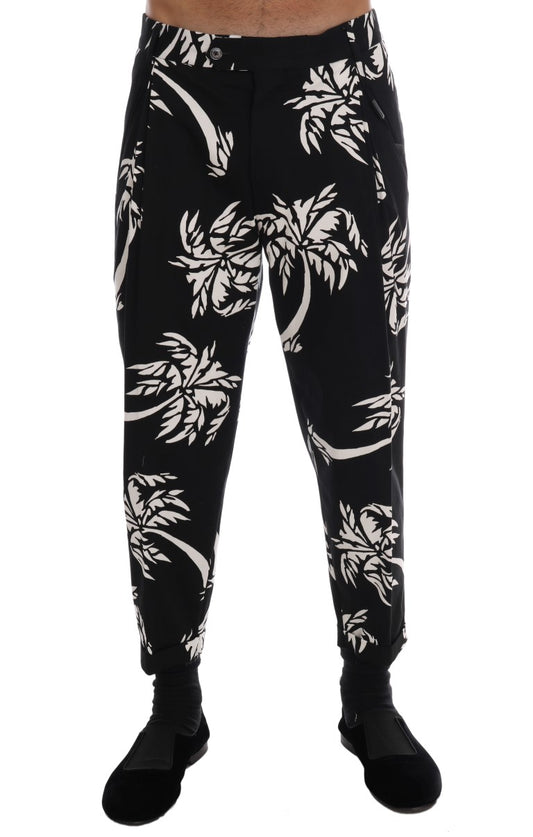 Dolce & Gabbana Black Tree Cotton Stretch Pants Dolce & Gabbana