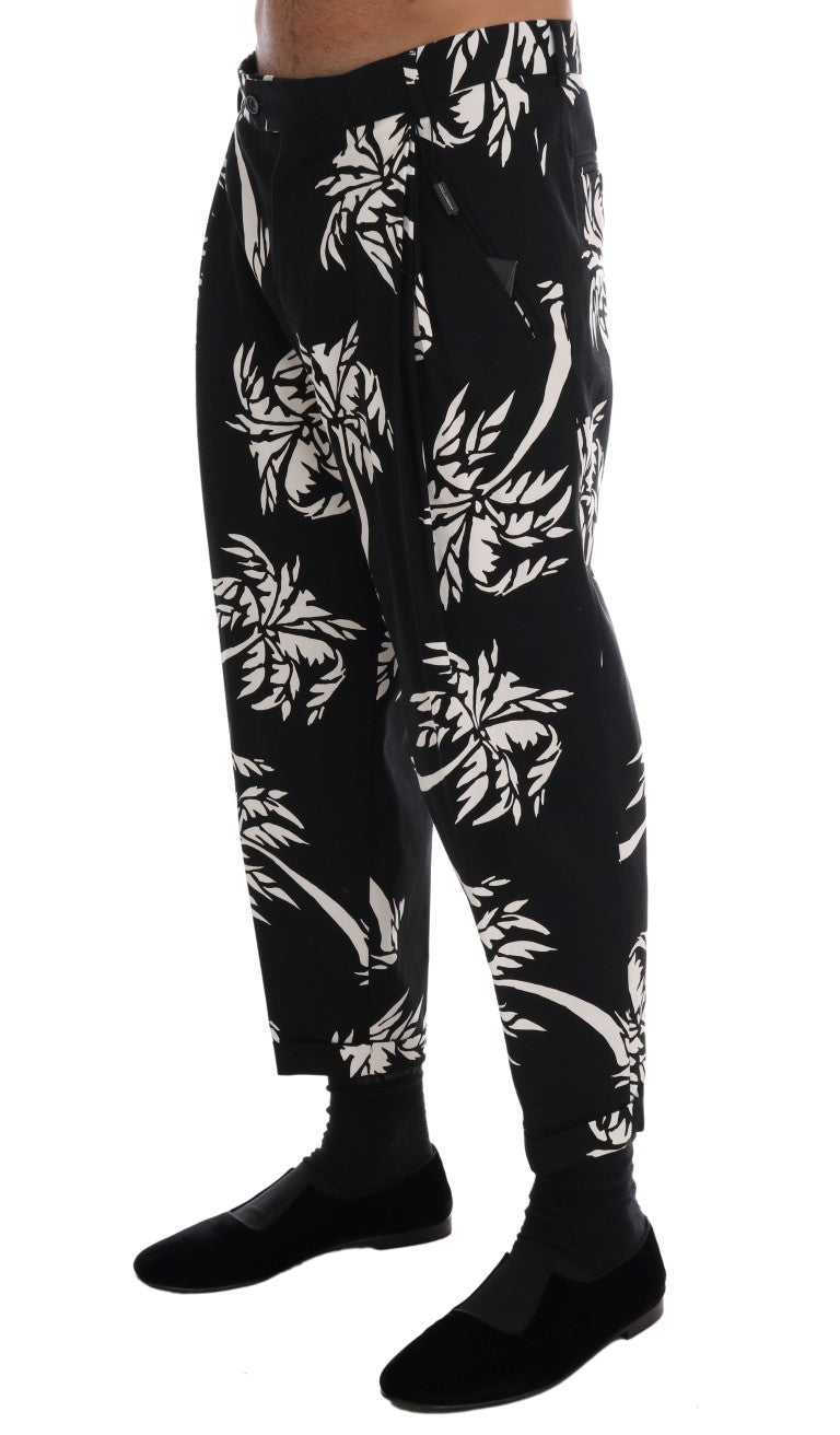 Dolce & Gabbana Black Tree Cotton Stretch Pants Dolce & Gabbana