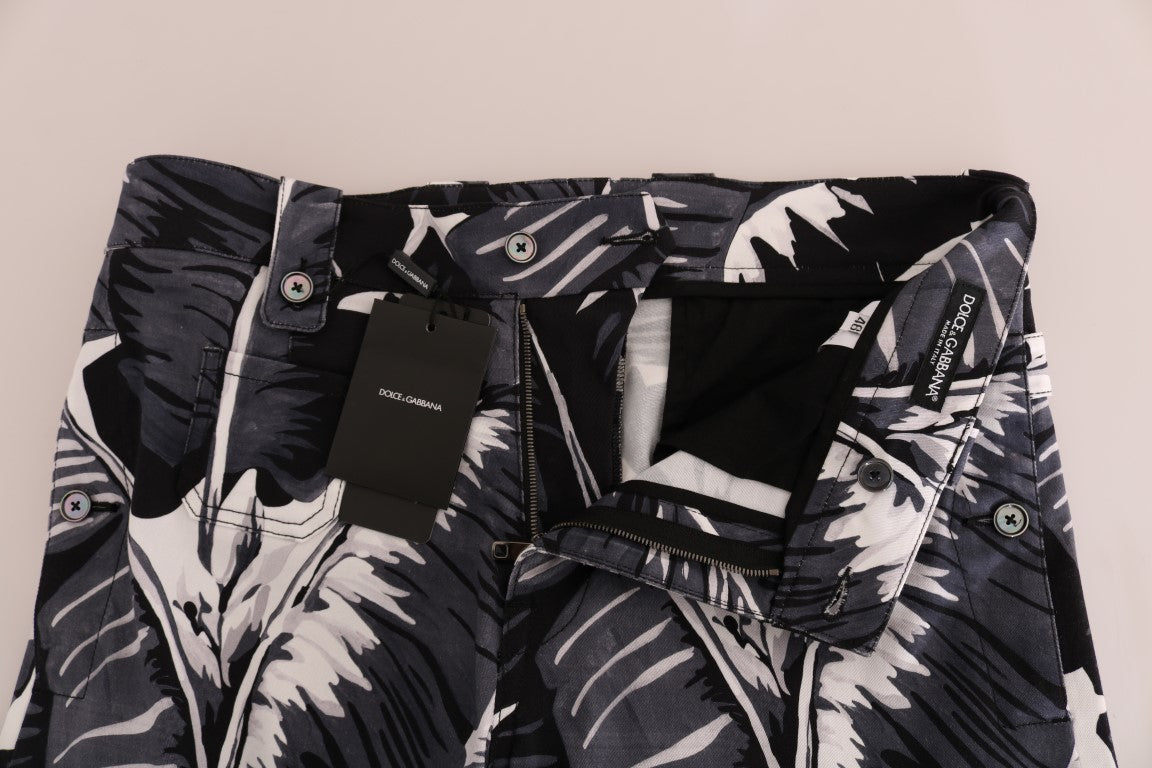 Dolce & Gabbana Gray Banana Leaf Cotton Pants Dolce & Gabbana