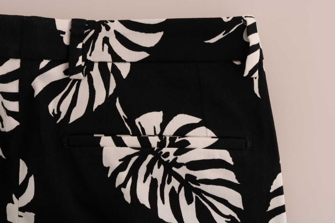 Dolce & Gabbana White Black Leaf Cotton Stretch Slim Pants Dolce & Gabbana