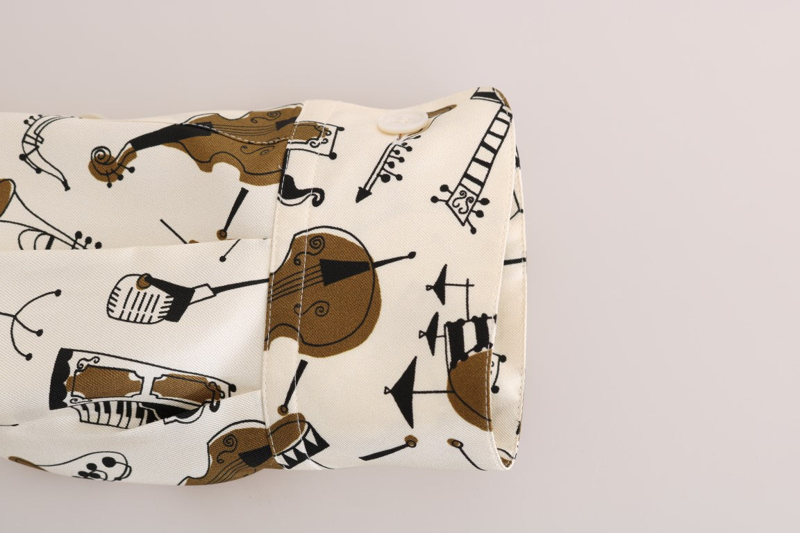 Dolce & Gabbana White Silk JAZZ Motive Print Shirt Dolce & Gabbana