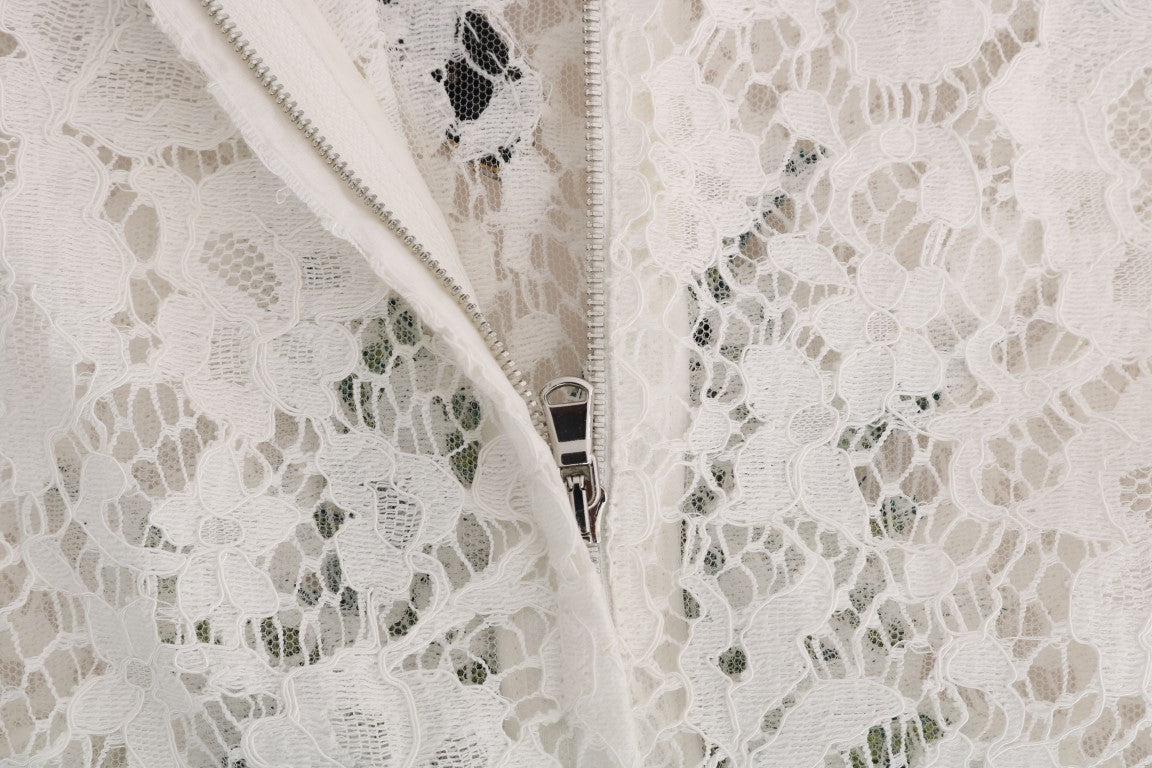 Dolce & Gabbana White Crystal Embellished Lace Blouse Dolce & Gabbana