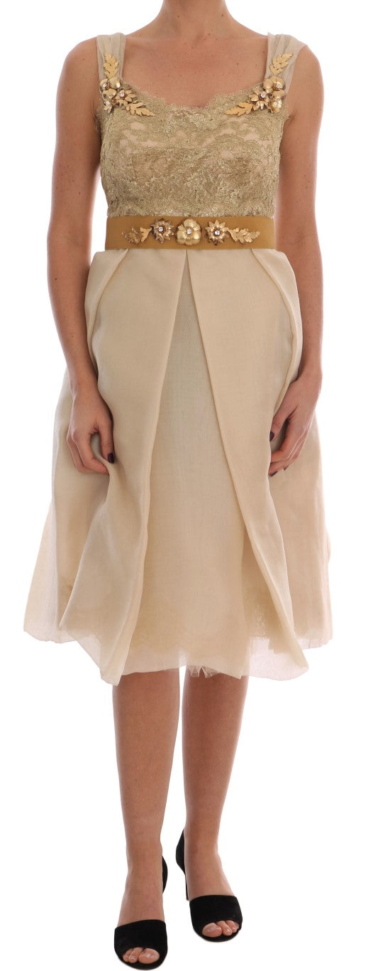 Dolce & Gabbana Gold Silk Crystal Embellished Dress Dolce & Gabbana