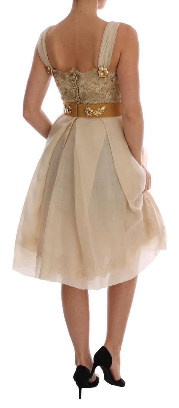 Dolce & Gabbana Gold Silk Crystal Embellished Dress Dolce & Gabbana