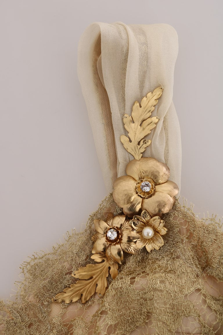 Dolce & Gabbana Gold Silk Crystal Embellished Dress Dolce & Gabbana