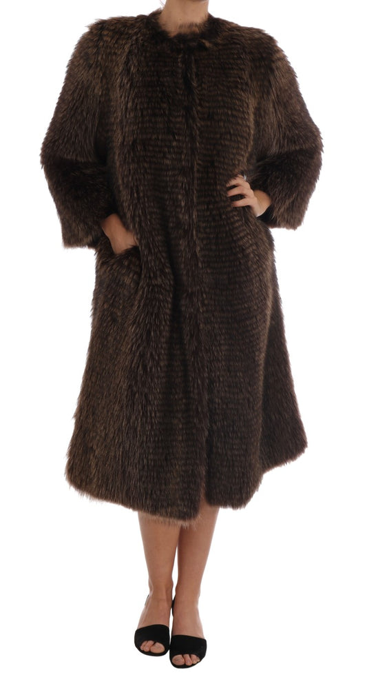 Dolce & Gabbana Brown Raccoon Fur Coat Jacket Dolce & Gabbana