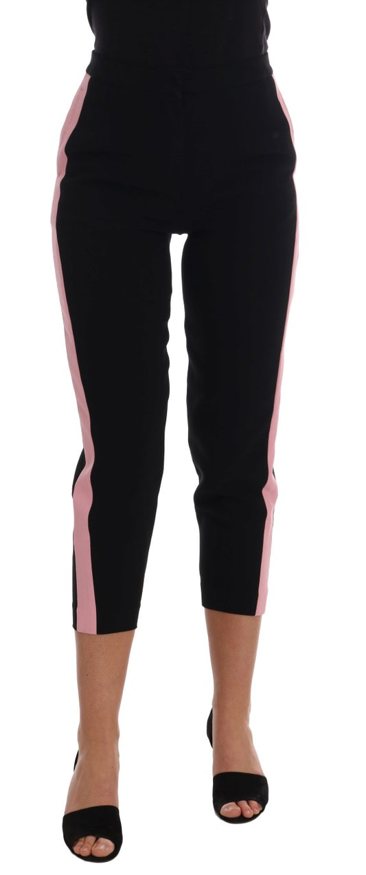 Dolce & Gabbana Black Stretch Pink Stripes Capri Pants Dolce & Gabbana