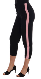 Dolce & Gabbana Black Stretch Pink Stripes Capri Pants Dolce & Gabbana