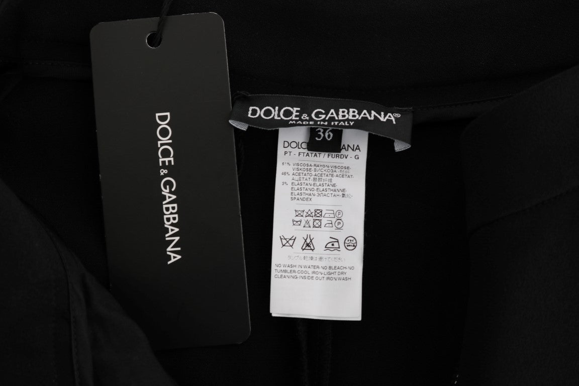 Dolce & Gabbana Black Stretch Pink Stripes Capri Pants Dolce & Gabbana