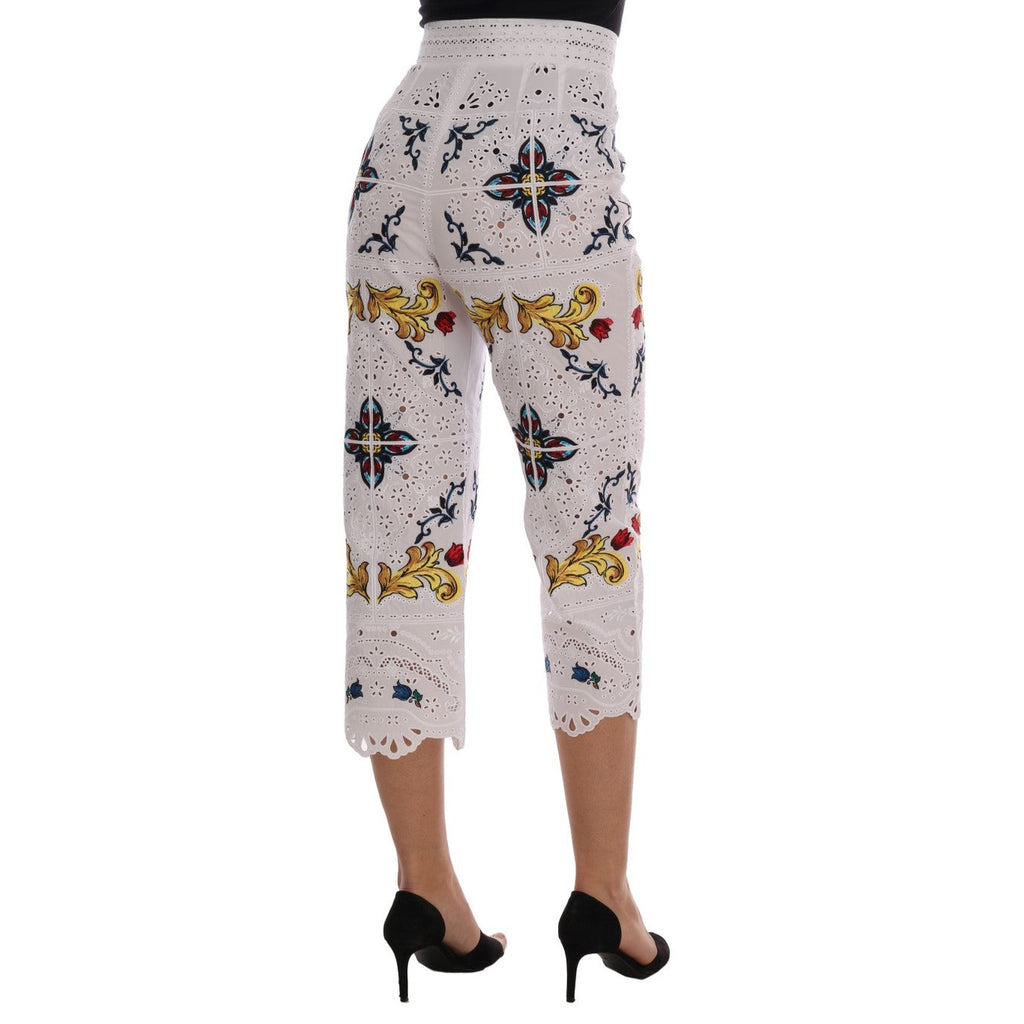 Dolce & Gabbana Mulicolor Majolica Cutout Capri Pants