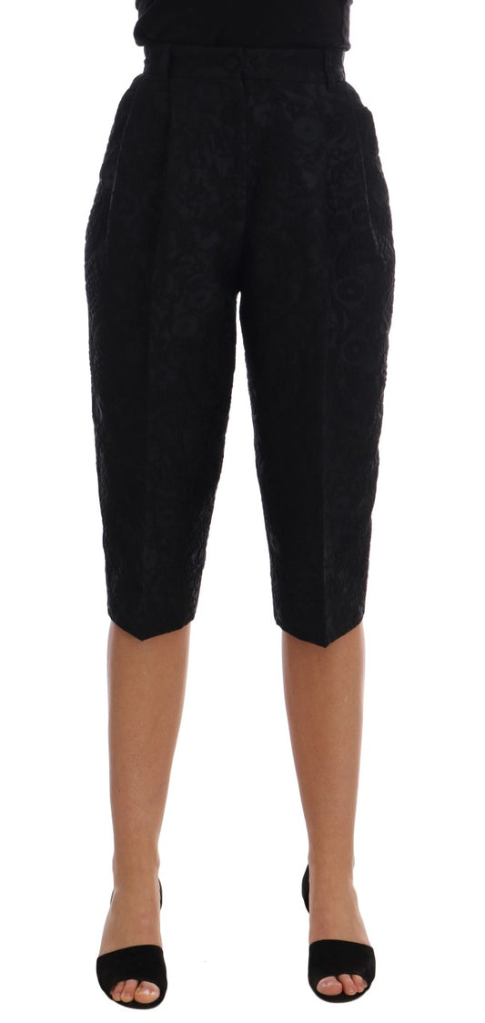 Dolce & Gabbana Black Brocade High Waist Capri Shorts Dolce & Gabbana