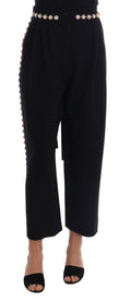 Dolce & Gabbana Black Wool Stretch Crystal Pants - Eljoys Fashion 