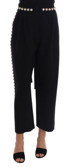 Dolce & Gabbana Black Wool Stretch Crystal Pants - Eljoys Fashion 