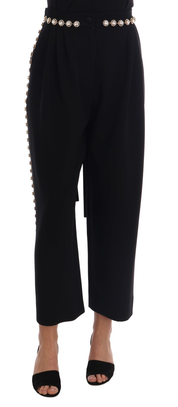Dolce & Gabbana Black Wool Stretch Crystal Pants - Eljoys Fashion 