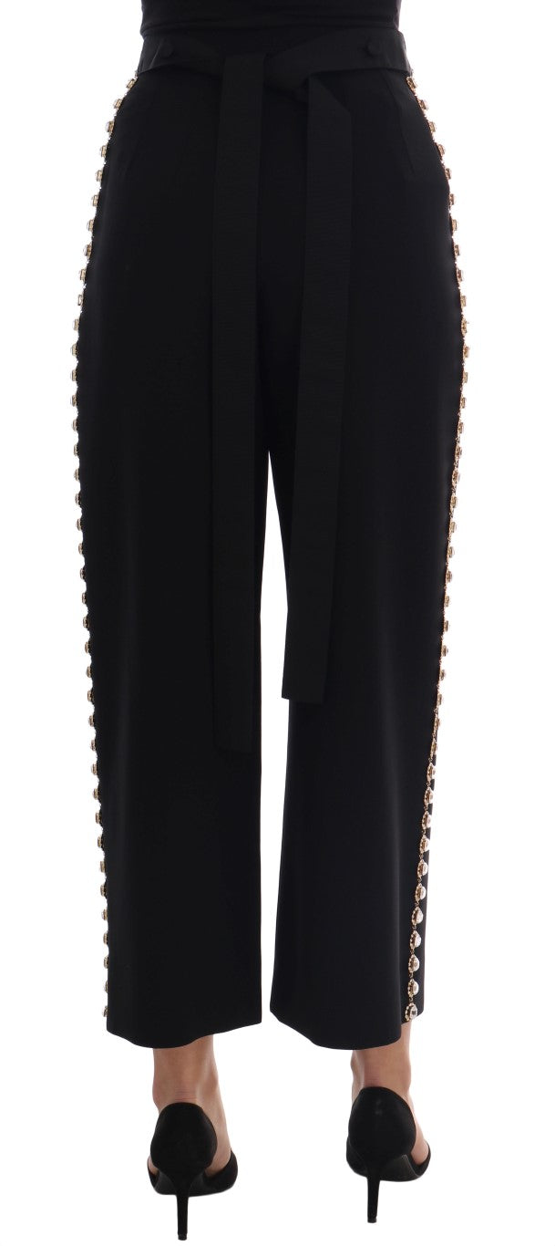 Dolce & Gabbana Black Wool Stretch Crystal Pants - Eljoys Fashion 