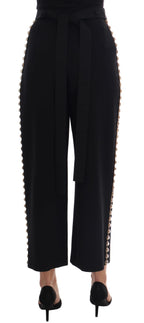 Dolce & Gabbana Black Wool Stretch Crystal Pants - Eljoys Fashion 