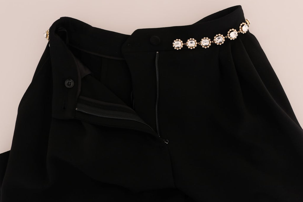 Dolce & Gabbana Black Wool Stretch Crystal Pants - Eljoys Fashion 