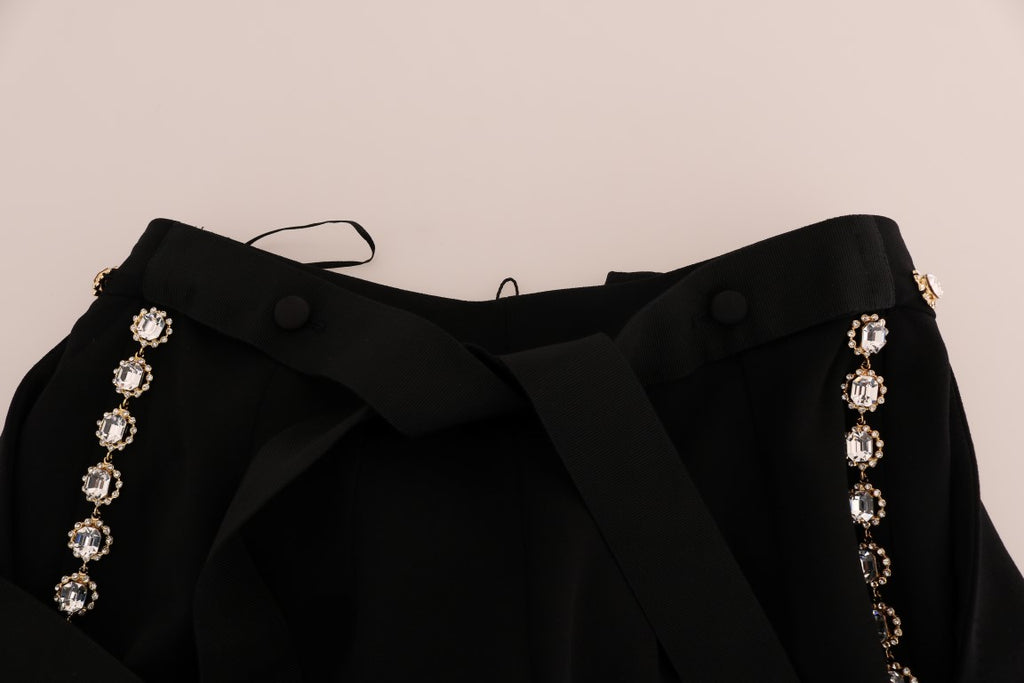 Dolce & Gabbana Black Wool Stretch Crystal Pants - Eljoys Fashion 