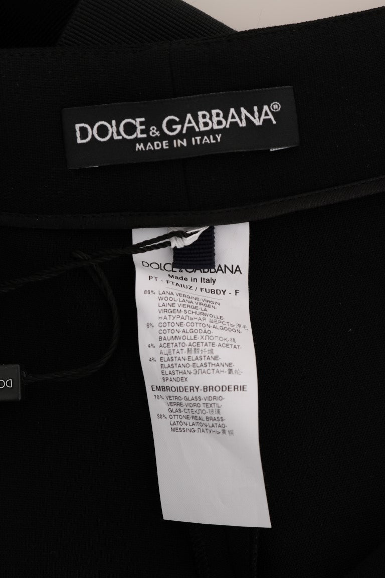 Dolce & Gabbana Black Wool Stretch Crystal Pants - Eljoys Fashion 