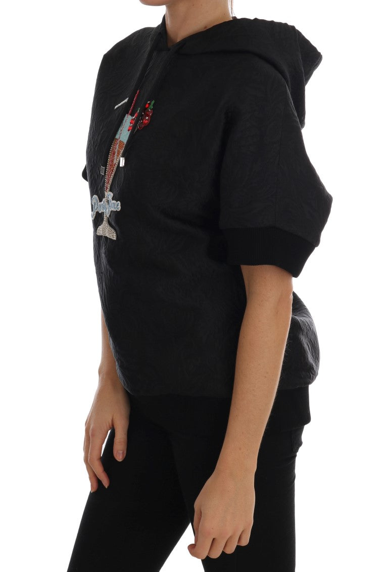 Dolce & Gabbana black fairy tale crystal hooded sweater with intricate embellishments and cozy fit.