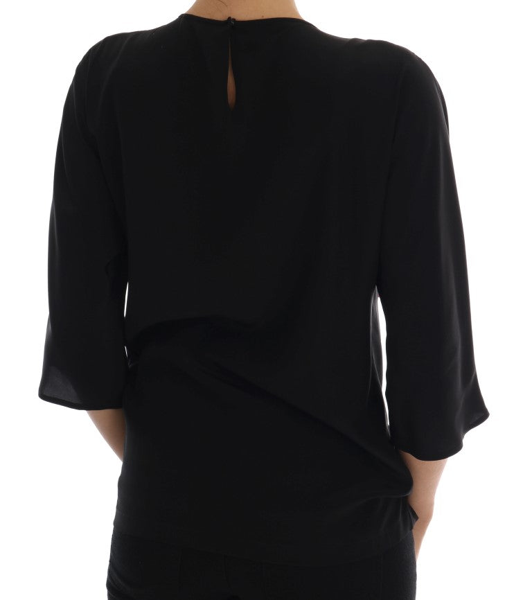 Dolce & Gabbana Black Silk Fairy Tale Top Crystal Blouse Dolce & Gabbana
