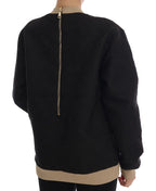 Dolce & Gabbana black fairy tale brocade zipper sweater with intricate floral pattern and front zipper closure.