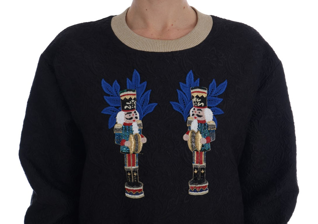 Dolce & Gabbana black fairy tale brocade zipper sweater with intricate floral pattern and front zipper detail.