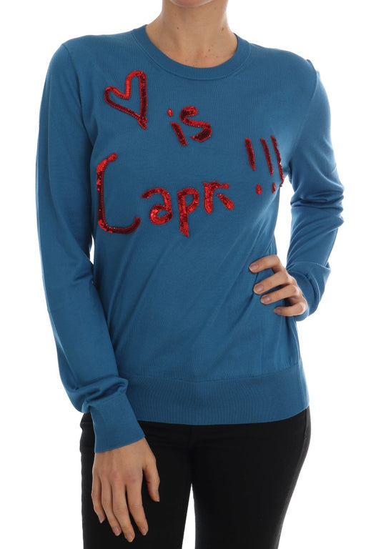 Dolce & Gabbana Blue Silk Love is Pullover Sweater Dolce & Gabbana