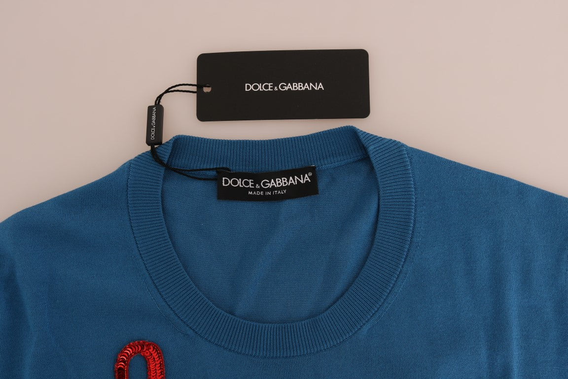 Dolce & Gabbana Blue Silk Love is Pullover Sweater Dolce & Gabbana