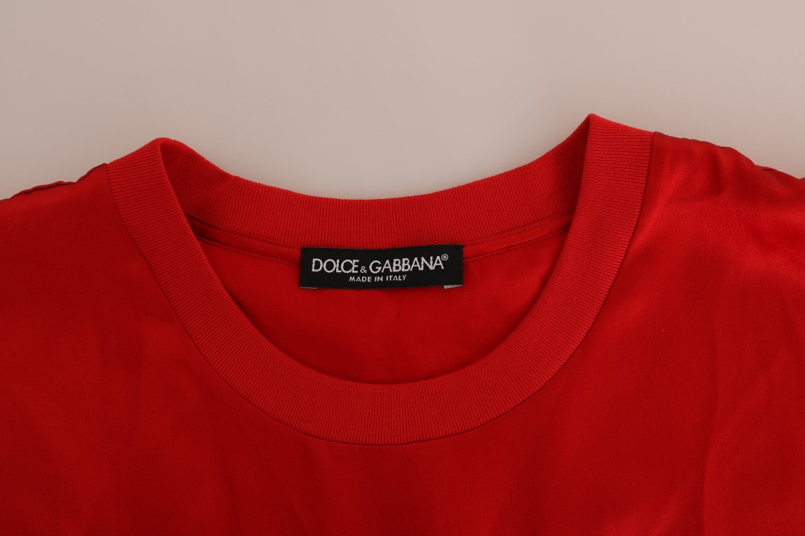 Dolce & Gabbana Red Silk Orange Vase Crystal Top Dolce & Gabbana