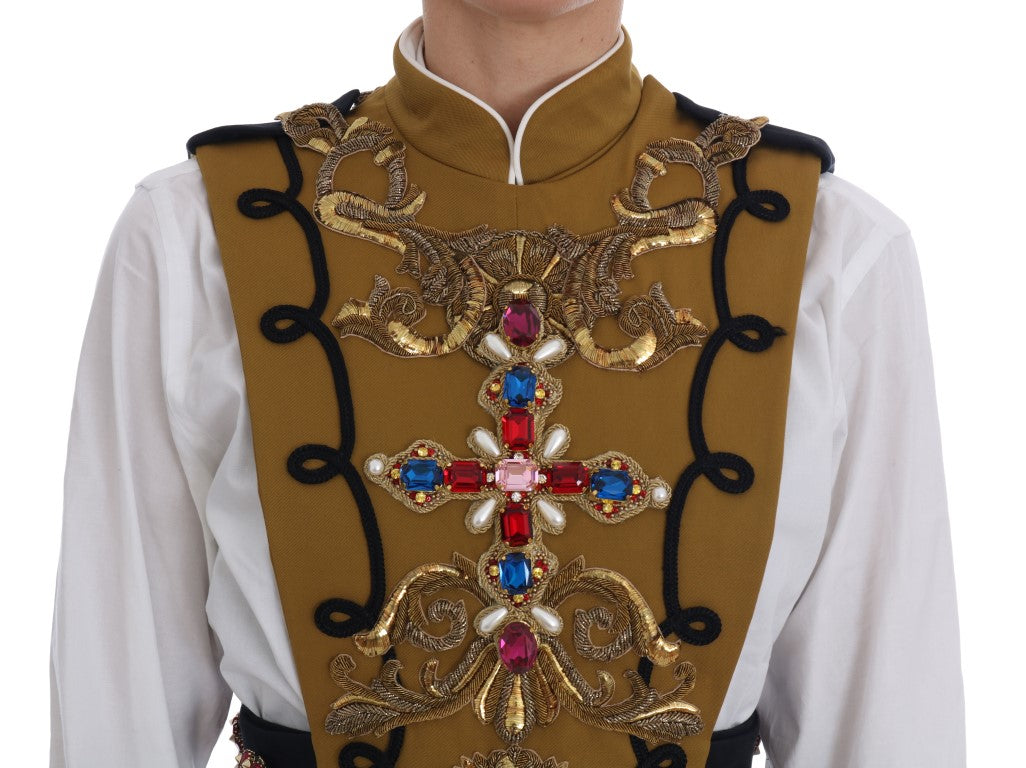 Dolce & Gabbana Yellow Crystal Cross Vest Jacket Dolce & Gabbana
