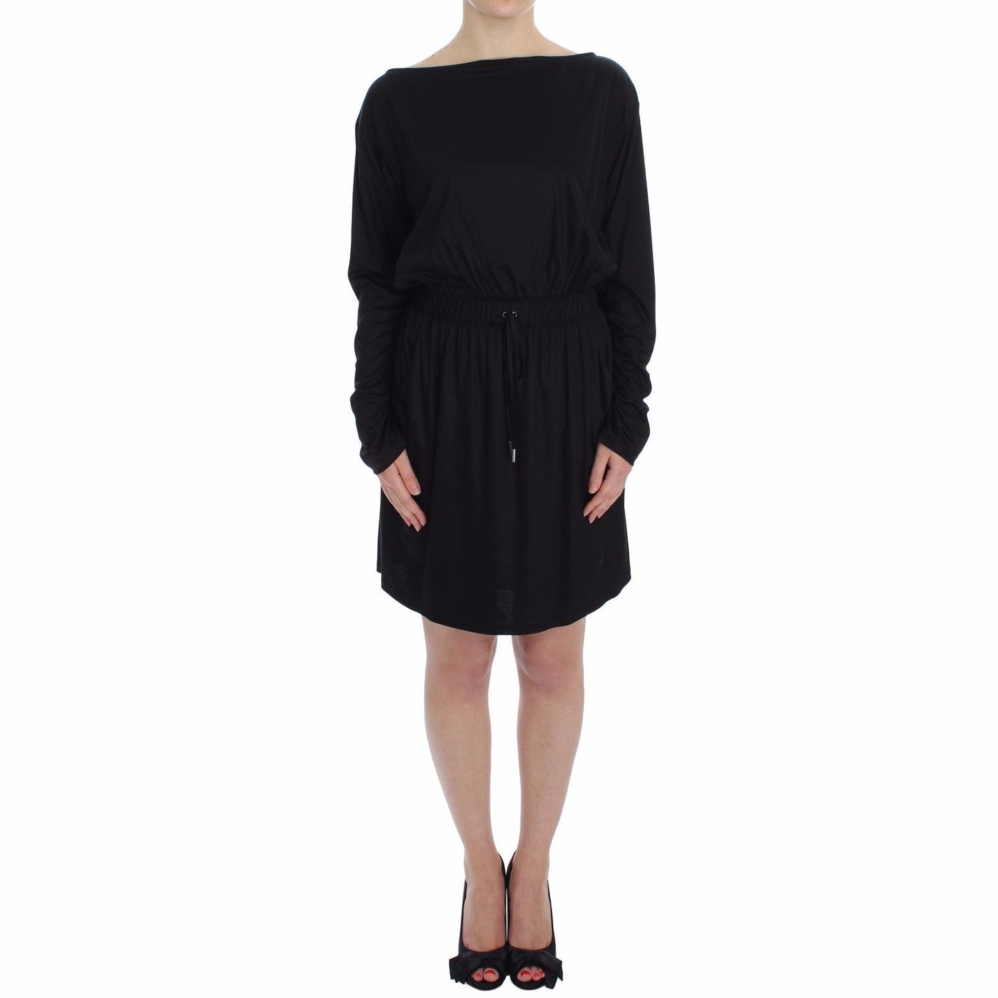 Versace Jeans Black Modal Silk Shift Knee Dress