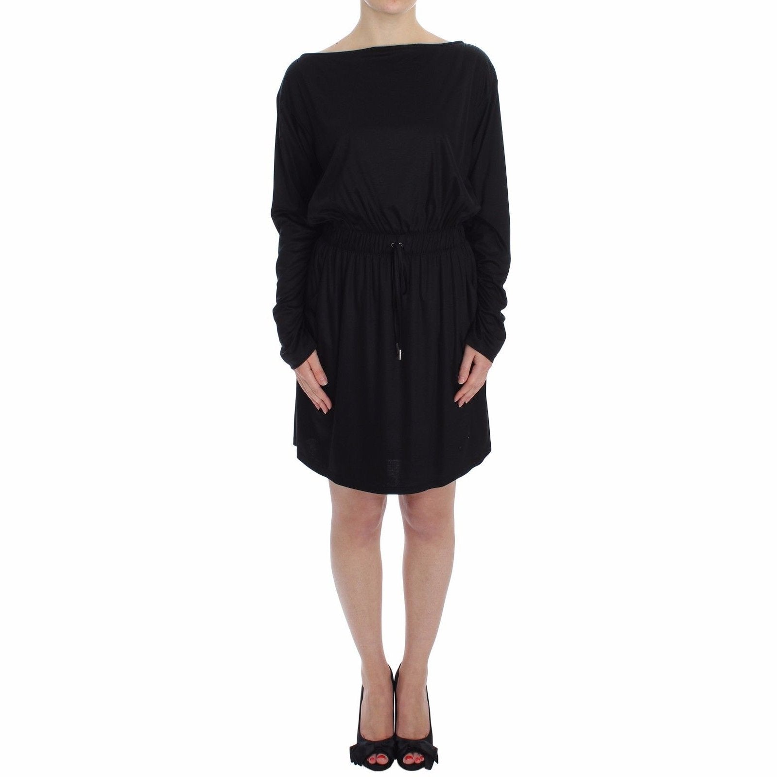 Versace Jeans Black Modal Silk Shift Knee Dress
