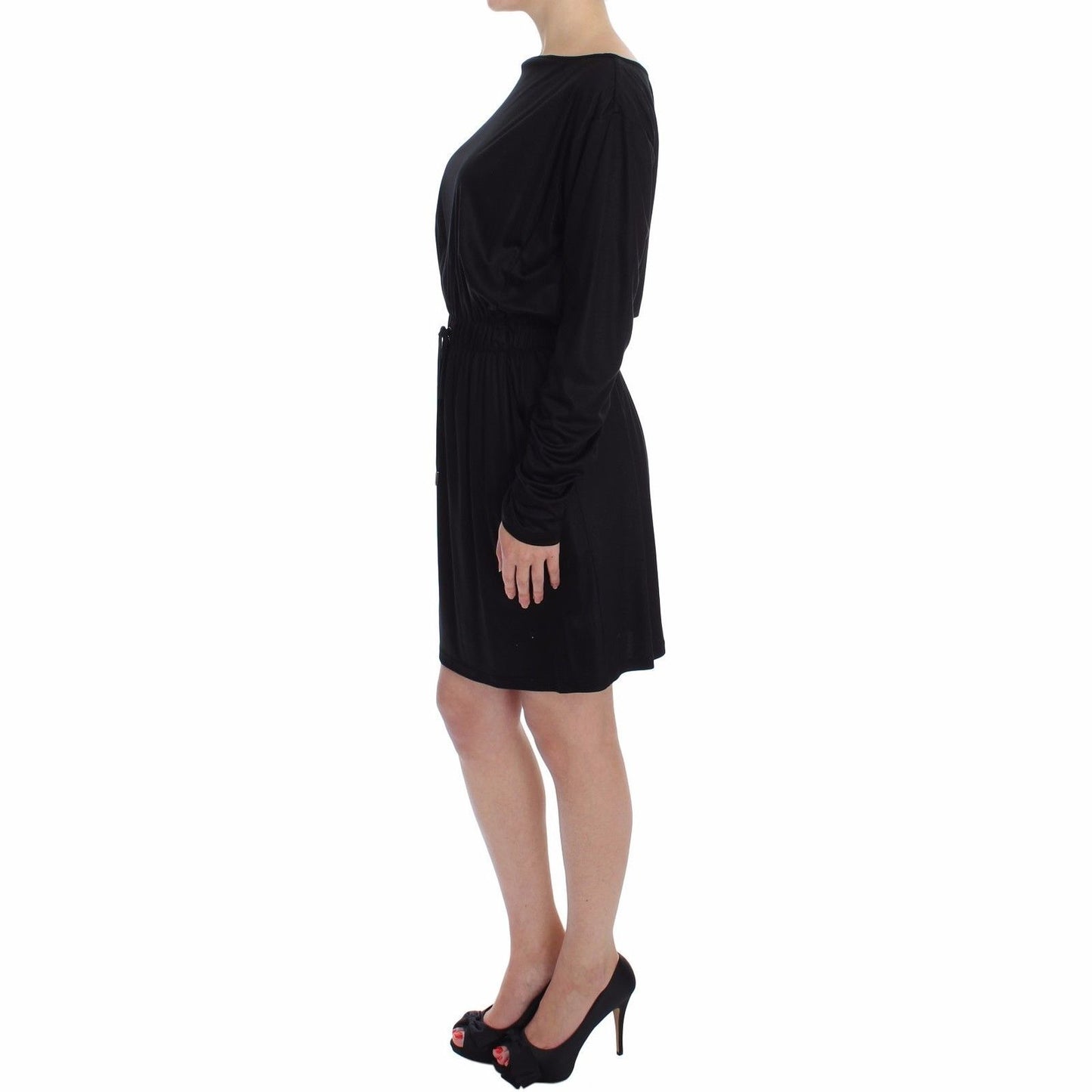 Versace Jeans Black Modal Silk Shift Knee Dress