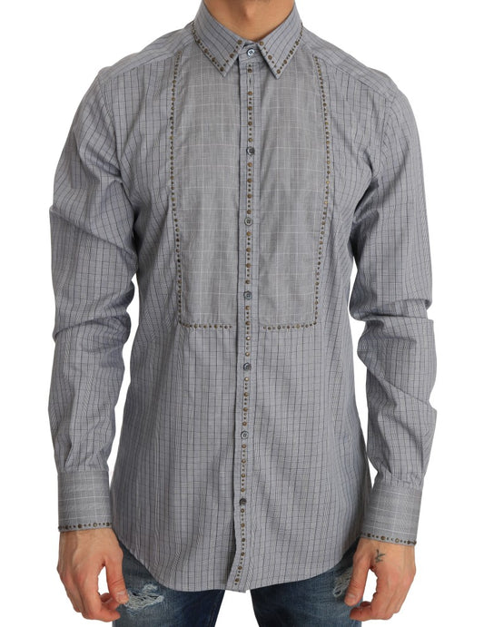 Dolce & Gabbana Gray Check GOLD Cotton Slim Fit Shirt Dolce & Gabbana