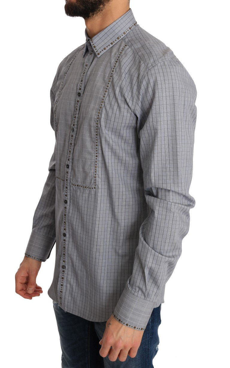Dolce & Gabbana Gray Check GOLD Cotton Slim Fit Shirt Dolce & Gabbana
